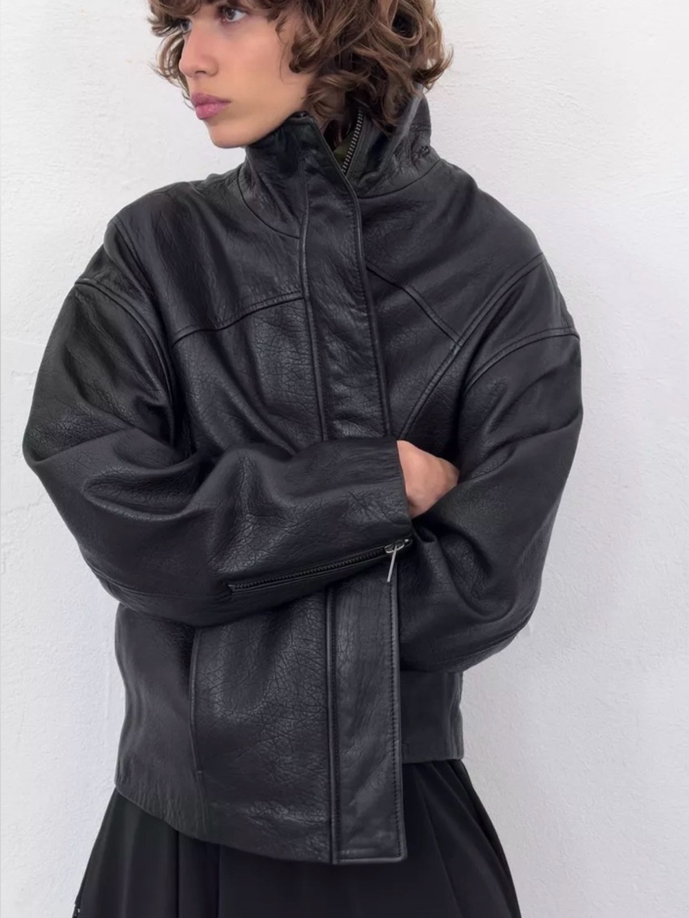 Zara NWT 100% Leather Oversized Jacket
